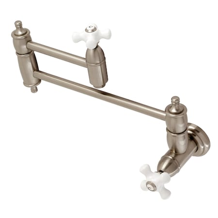 Kingston Brass KS3108PX Restoration Two-Handle Wall Mount Pot Filler, Brushed Nickel KS3108PX